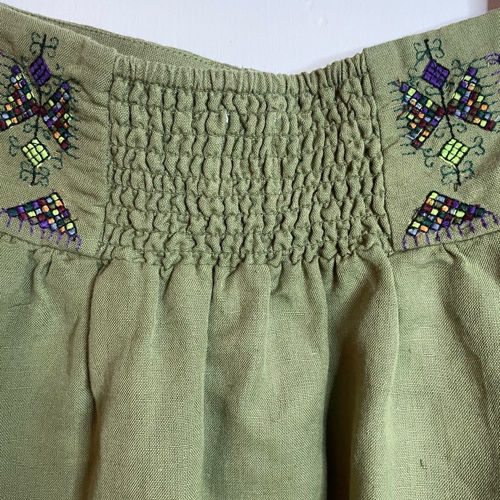 Maeve by Anthropologie Olive Green Embroidered Button-Front Skirt Size 6 - Picture 3 of 7